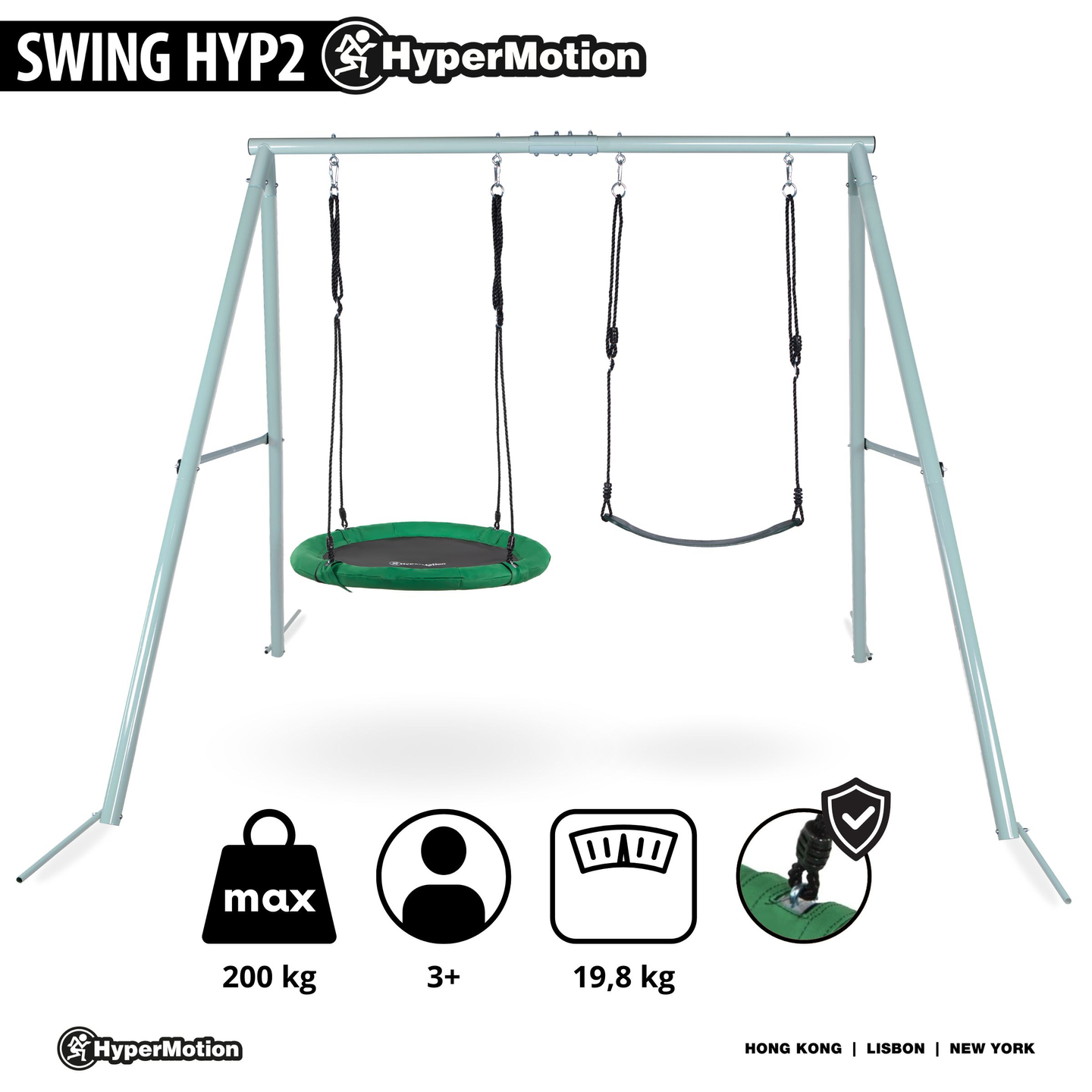 Dubbel trädgårdsgunga med ram och rep - sittdel och storkbo