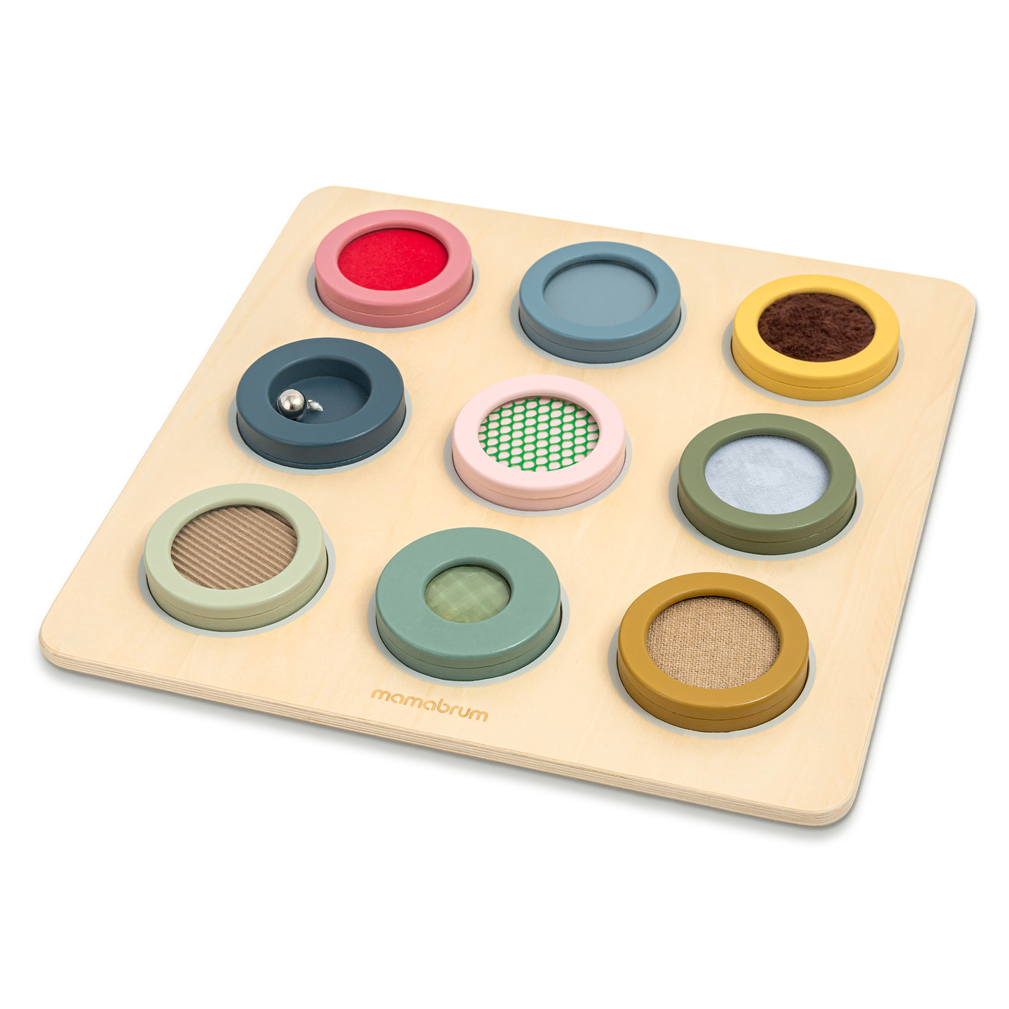 Montessori-sensorisk tavla i trä – 9 texturer för att upptäcka och utveckla känseln