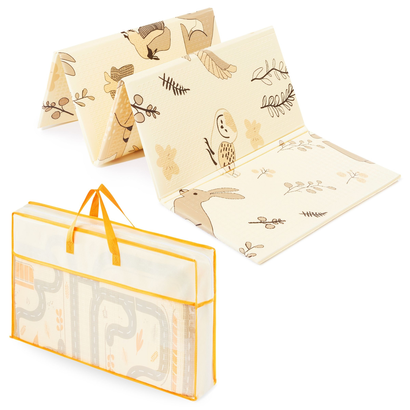 Dubbelsidig vikbar skummatta 180 x 120 x 1 cm - Magic Forest/Autumn Streets - boho