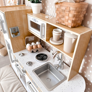 XXL träkök med LED-belysning, förkläde och tillbehör