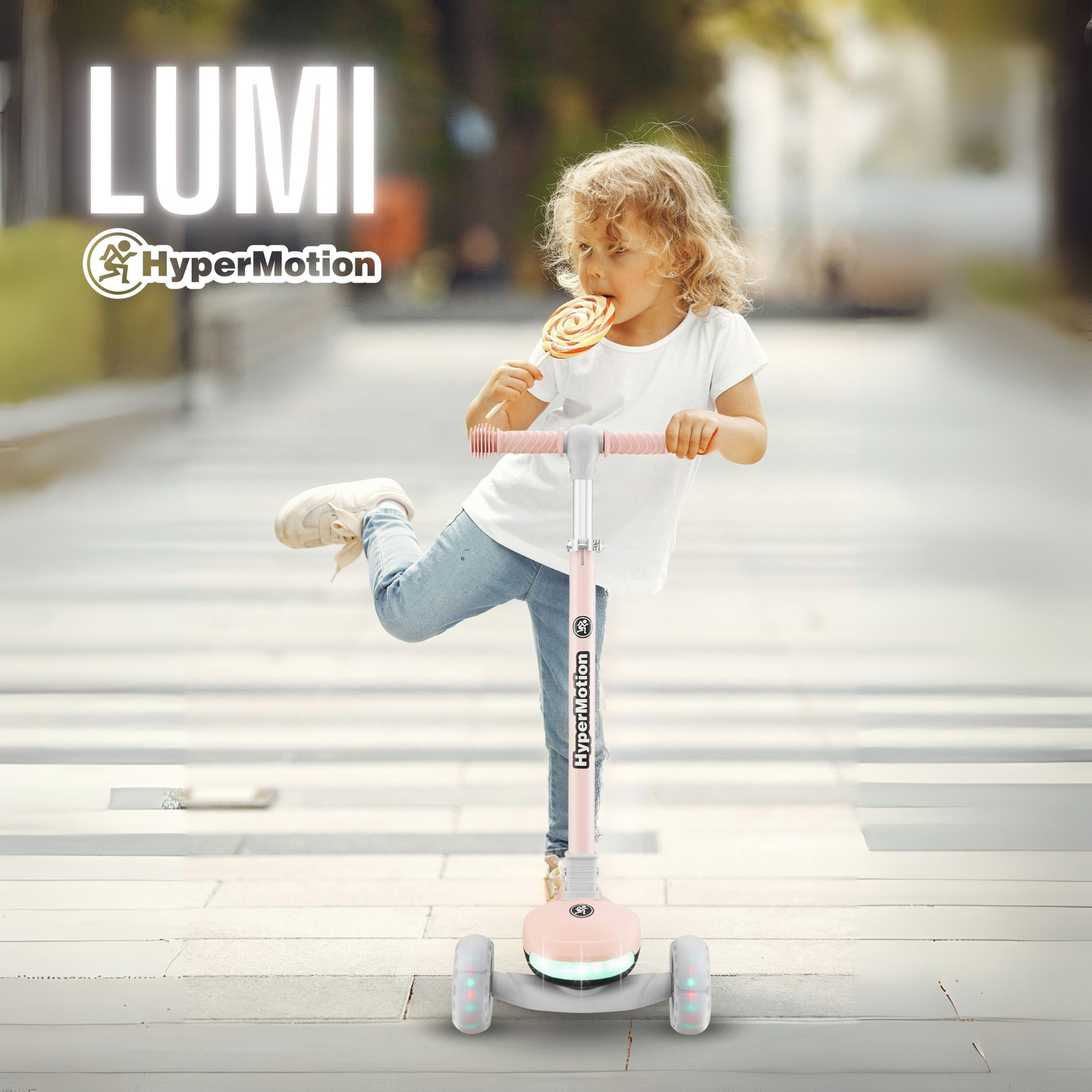 HyperMotion LUMI 3-i-1 balanssparkcykel - upplyst plattform och LED-hjul, färg rosa