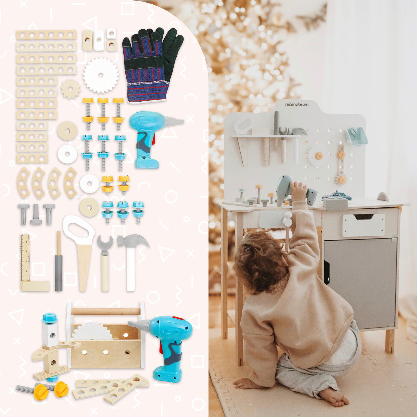 XXL Stor träverkstad med verktyg - gör-det-själv-set, 74 delar