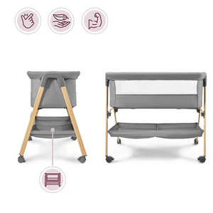 Spjälsäng, fristående, resesäng, vagga med madrass - grå