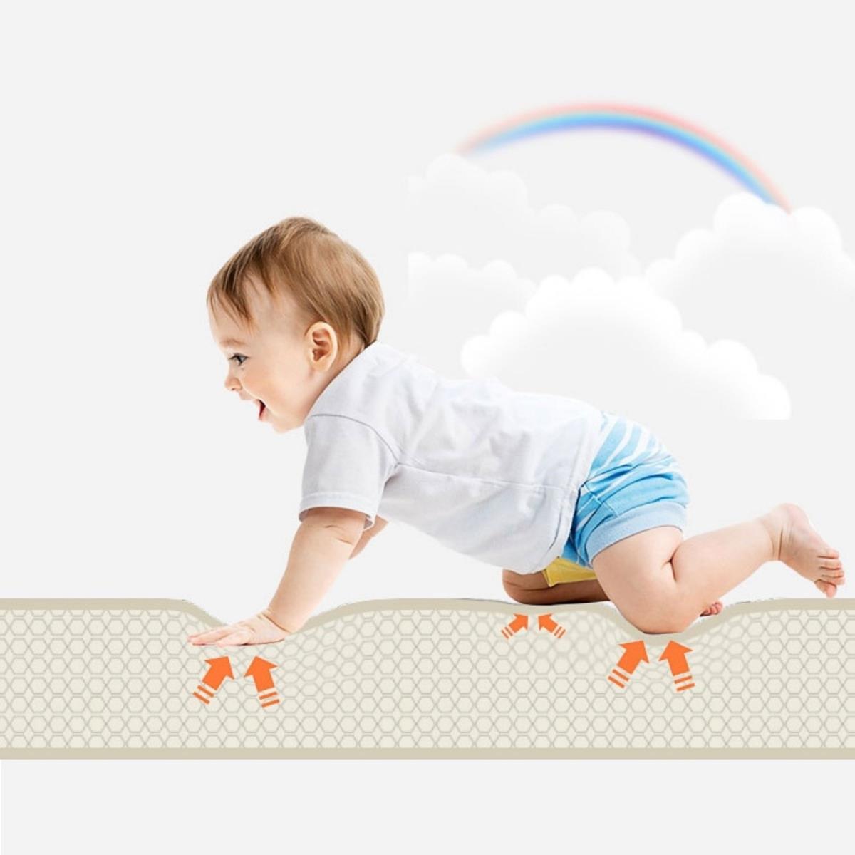 Dubbelsidig hopfällbar skumgummimatta 180 x 120 x 1 cm - Exotiska elefanter/Delikat grå