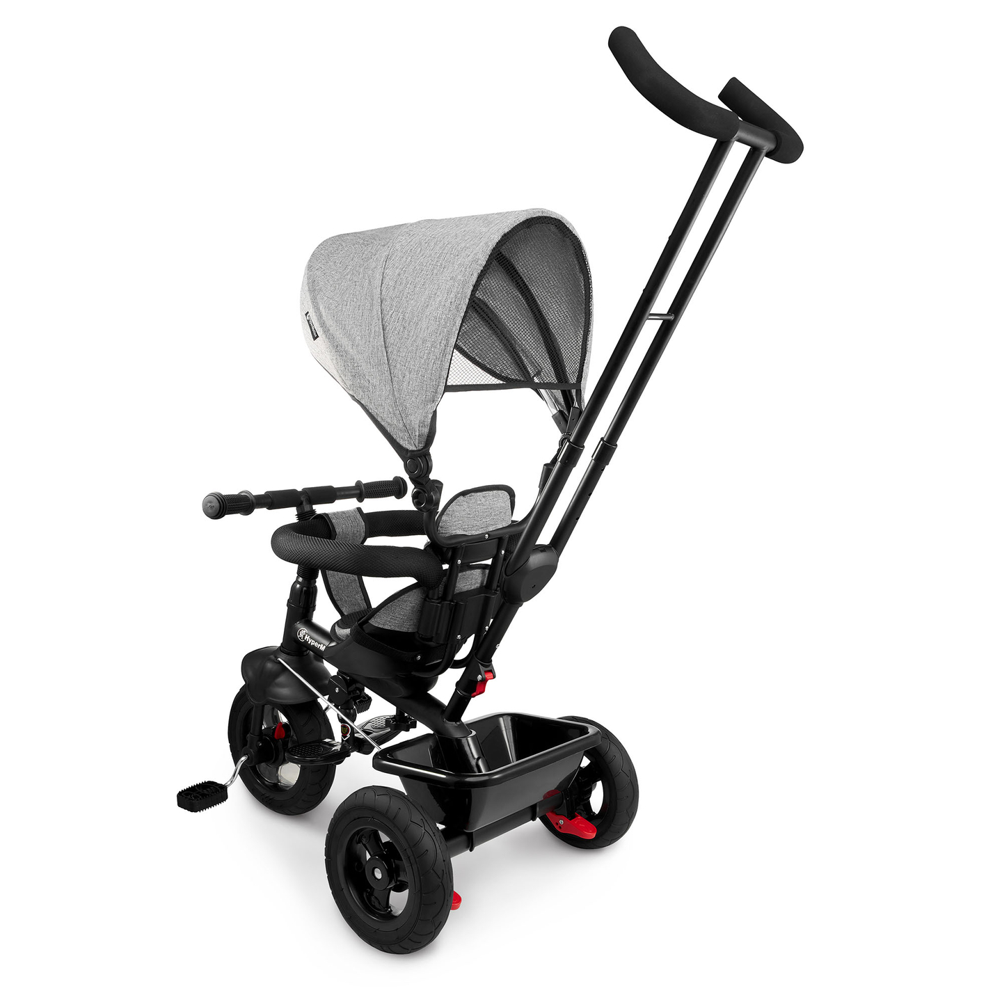 Trehjuling för barn 1-4 år - TOBI FREY - grå färg - svängbar - pumpade hjul + tryckare