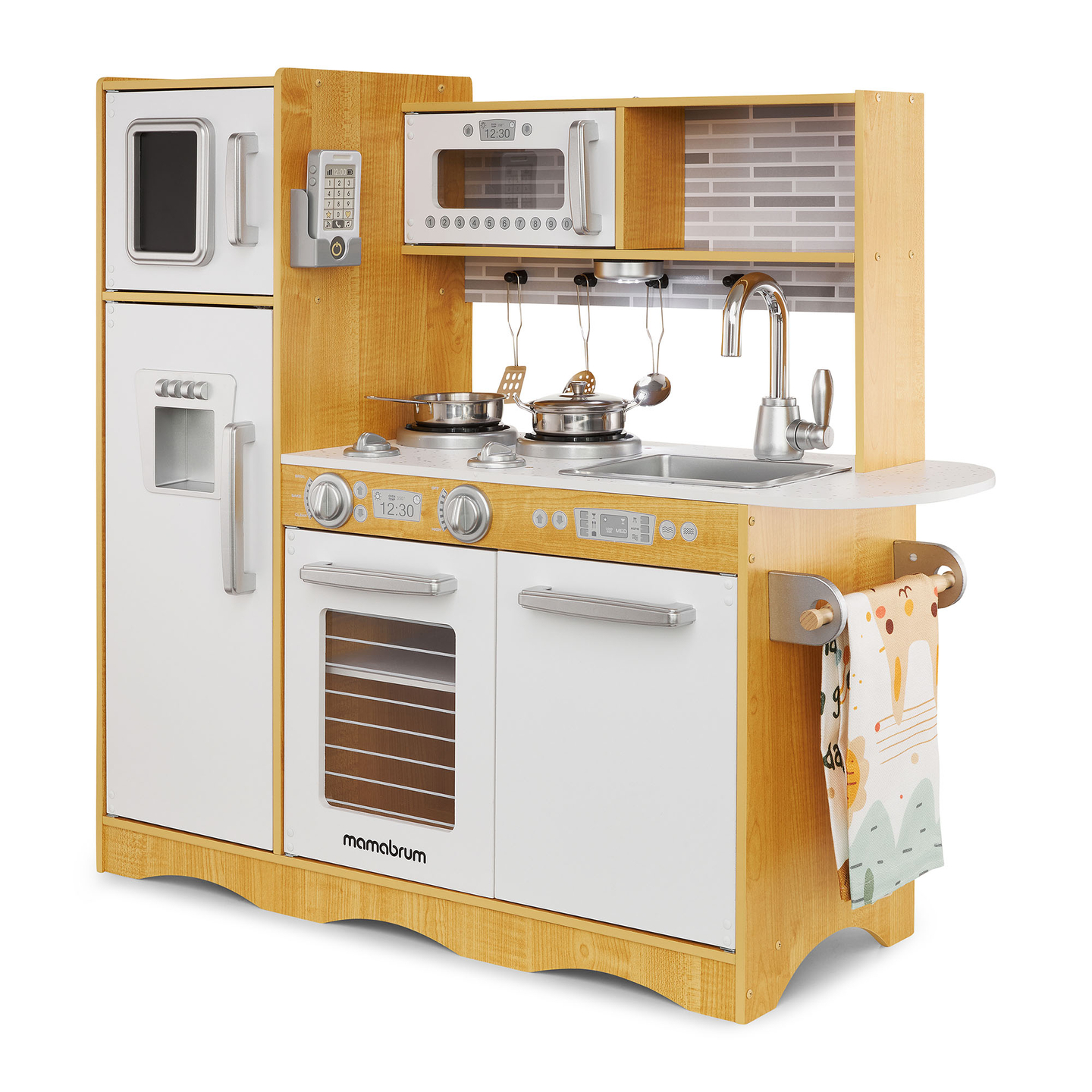 XXL träkök med LED-belysning, förkläde och tillbehör