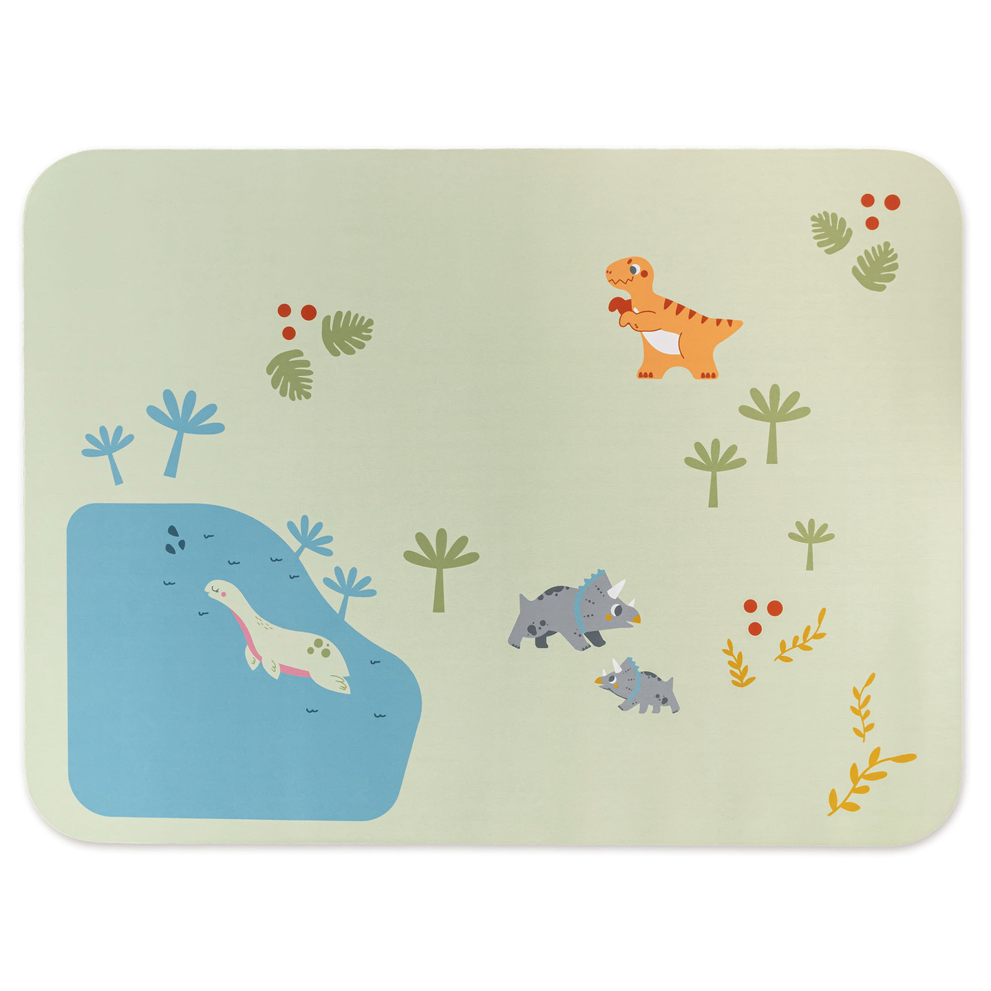 Dino Park trätåg med halkfri matta - dinosaurier, tåg, spår, vulkan, klocka