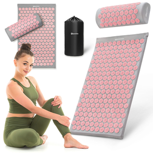 Akupressurmatta med kudde och överdrag - 72 cm HyperMotion grå och rosa
