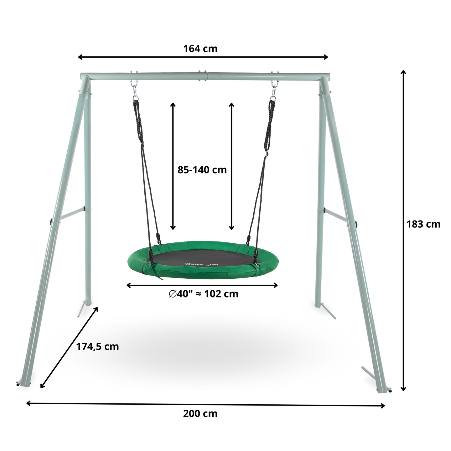 Trädgårdsgunga av typ storkbo med ram och rep