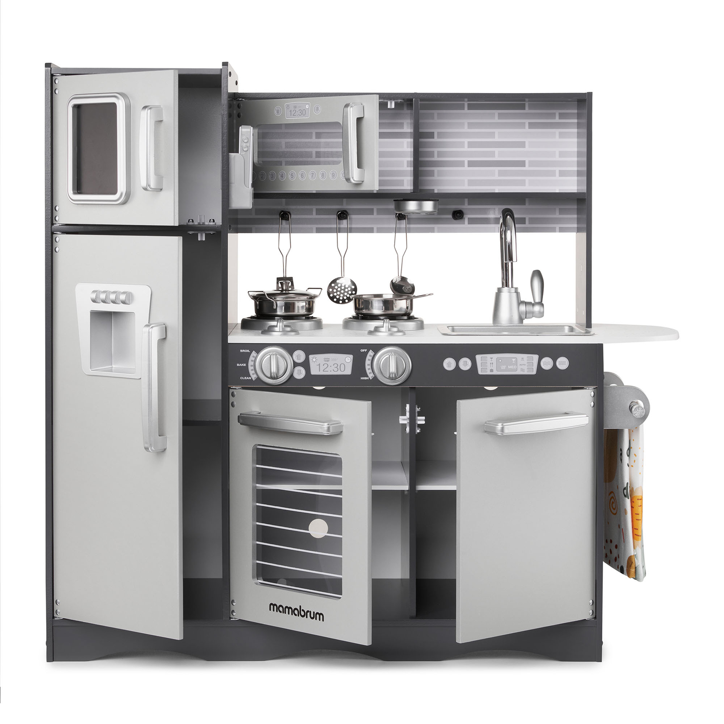 XXL träkök med LED-belysning, förkläde och tillbehör