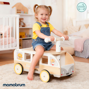 Träbuss för barn - Buss med förvaringsfack och plats för gosedjur