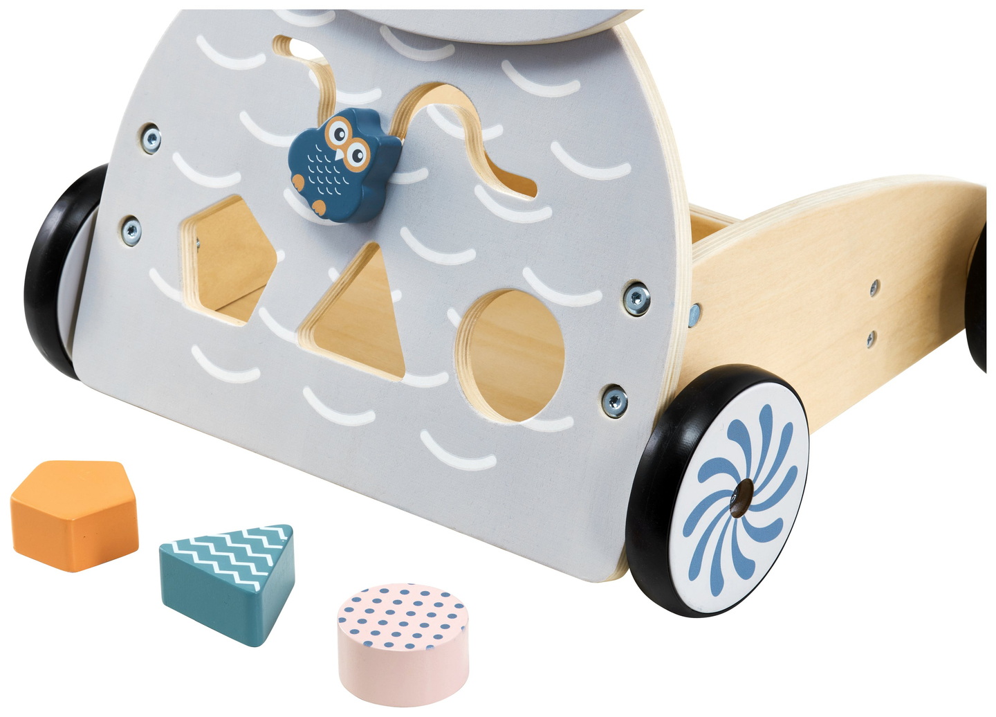 Multifunktionell gåstol - knuffare - barnvagn med klossar - Uggla