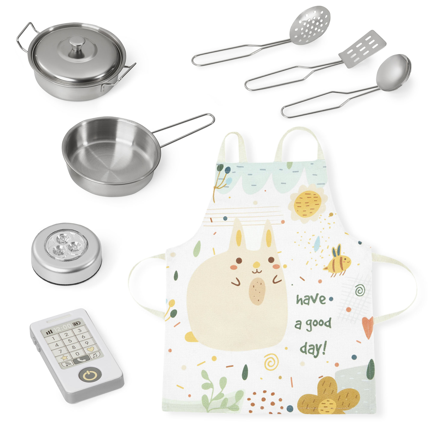 XXL träkök med LED-belysning, förkläde och tillbehör