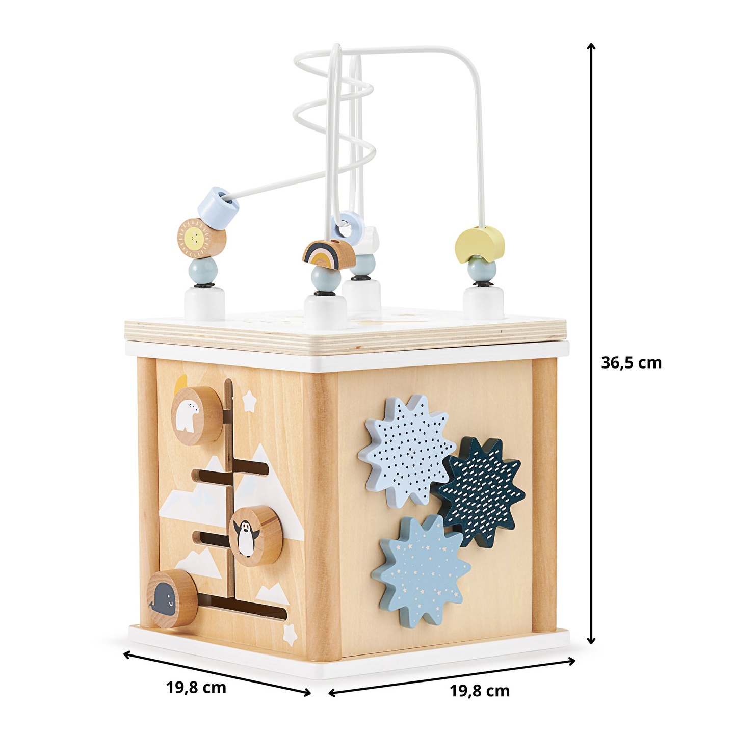 Pedagogisk kub i trä med sammanflätning - formsorterare
