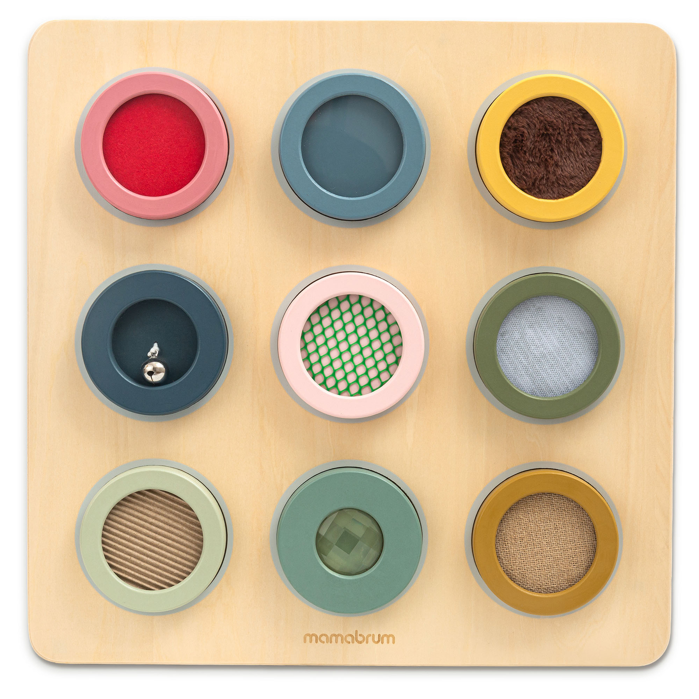 Montessori-sensorisk tavla i trä – 9 texturer för att upptäcka och utveckla känseln