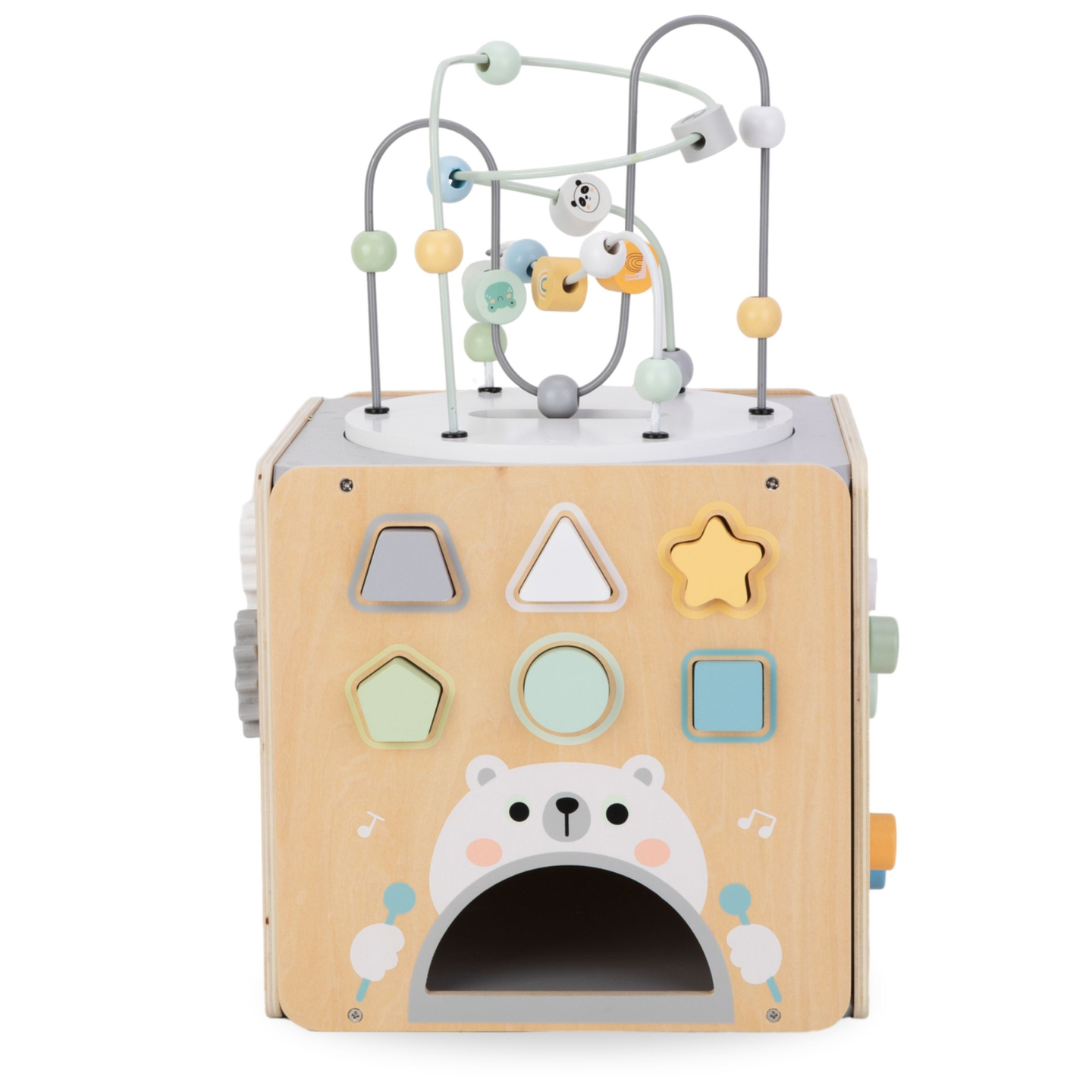 Stor aktivitetskub i trä med ögla - Montessori