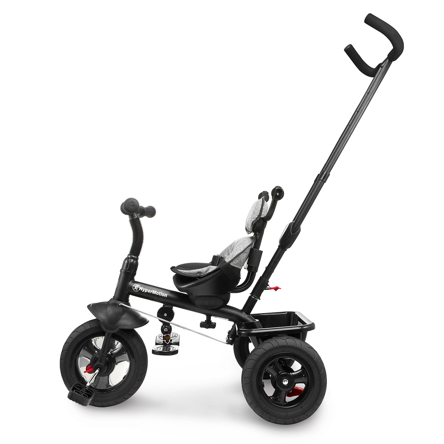 Trehjuling för barn 1-4 år - TOBI FREY - grå färg - svängbar - pumpade hjul + tryckare