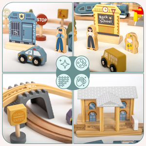 Träjärnväg med elektriskt tåg - rörlig kran, skepp, broar