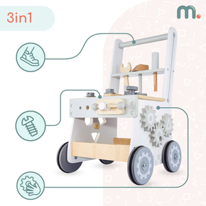 3-i-1 gåstol i trä, knuff + verkstad - 47 element