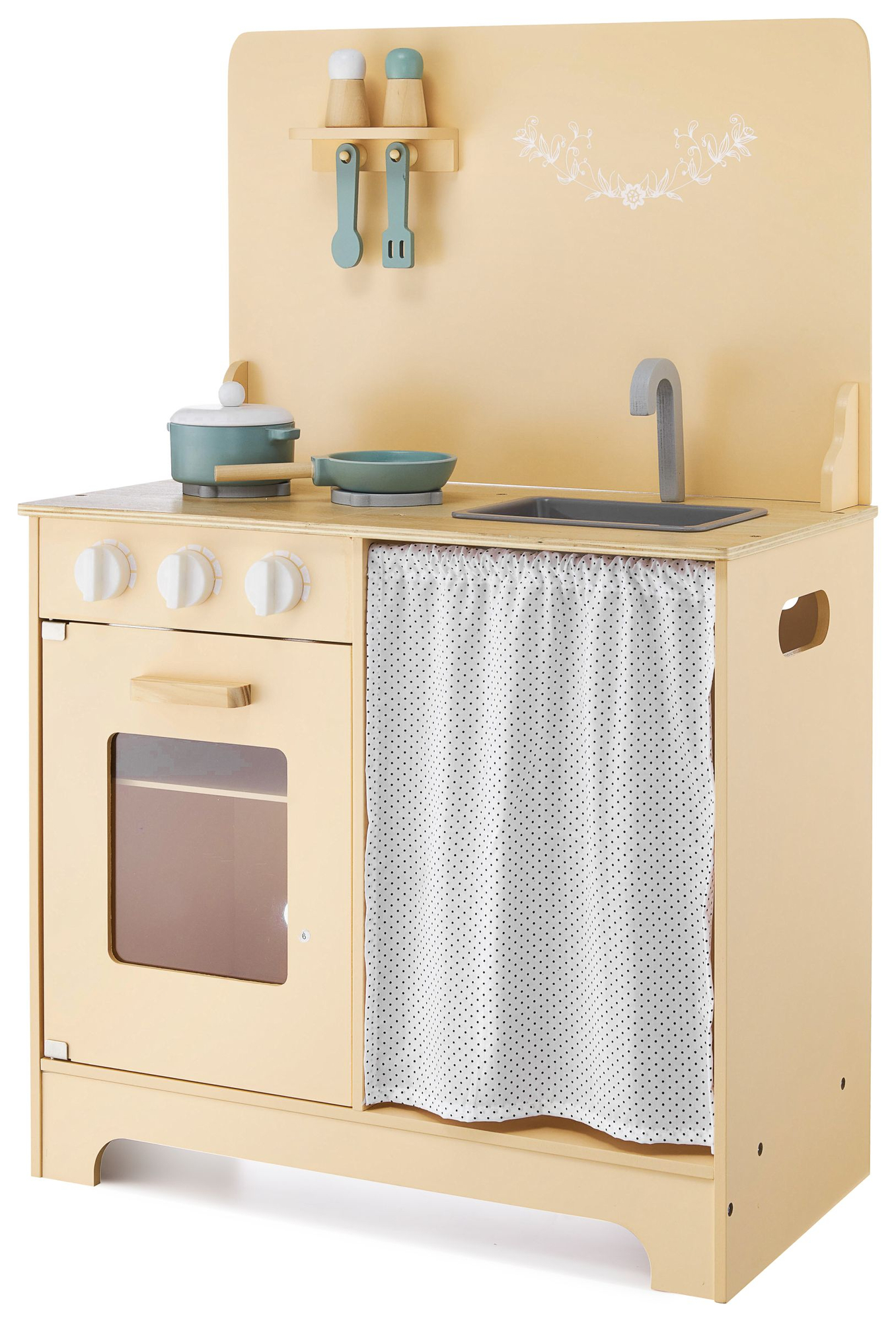 Träkök med förkläde, tillbehör och LED-belysning