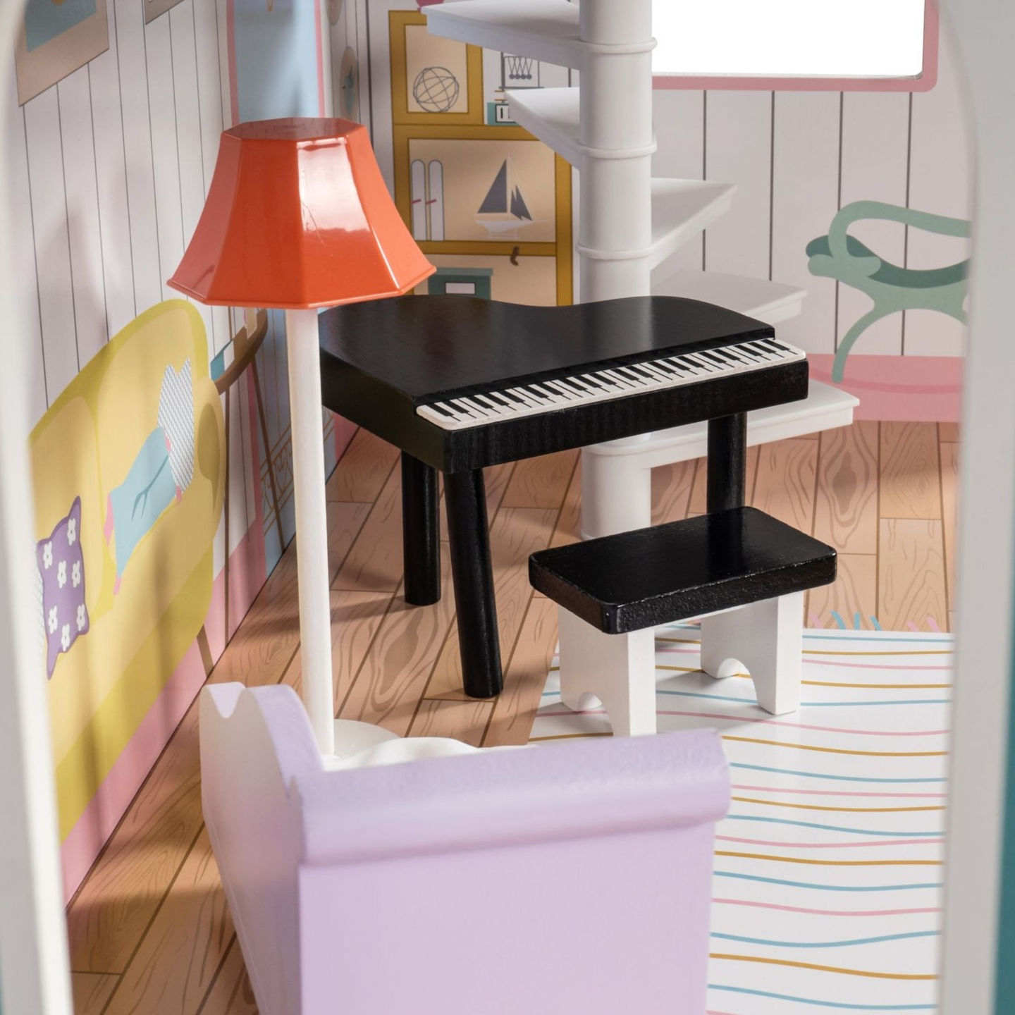 XXL Största dockhus i trä - 123 cm - LED-belyst - terrass, tillbehör, trädgård