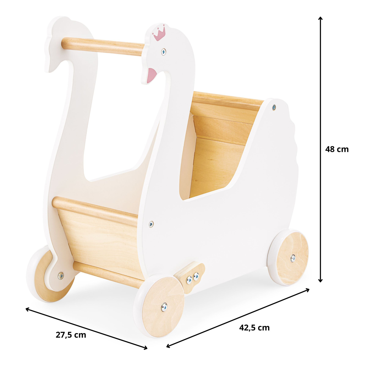 Barnvagn i trä för dockor - Svan