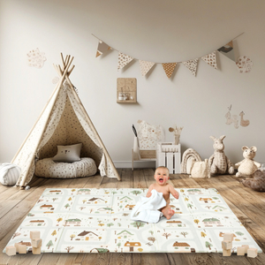 Dubbelsidig hopfällbar skummatta 180 x 120 x 1cm - Charming Town/Sand Beige