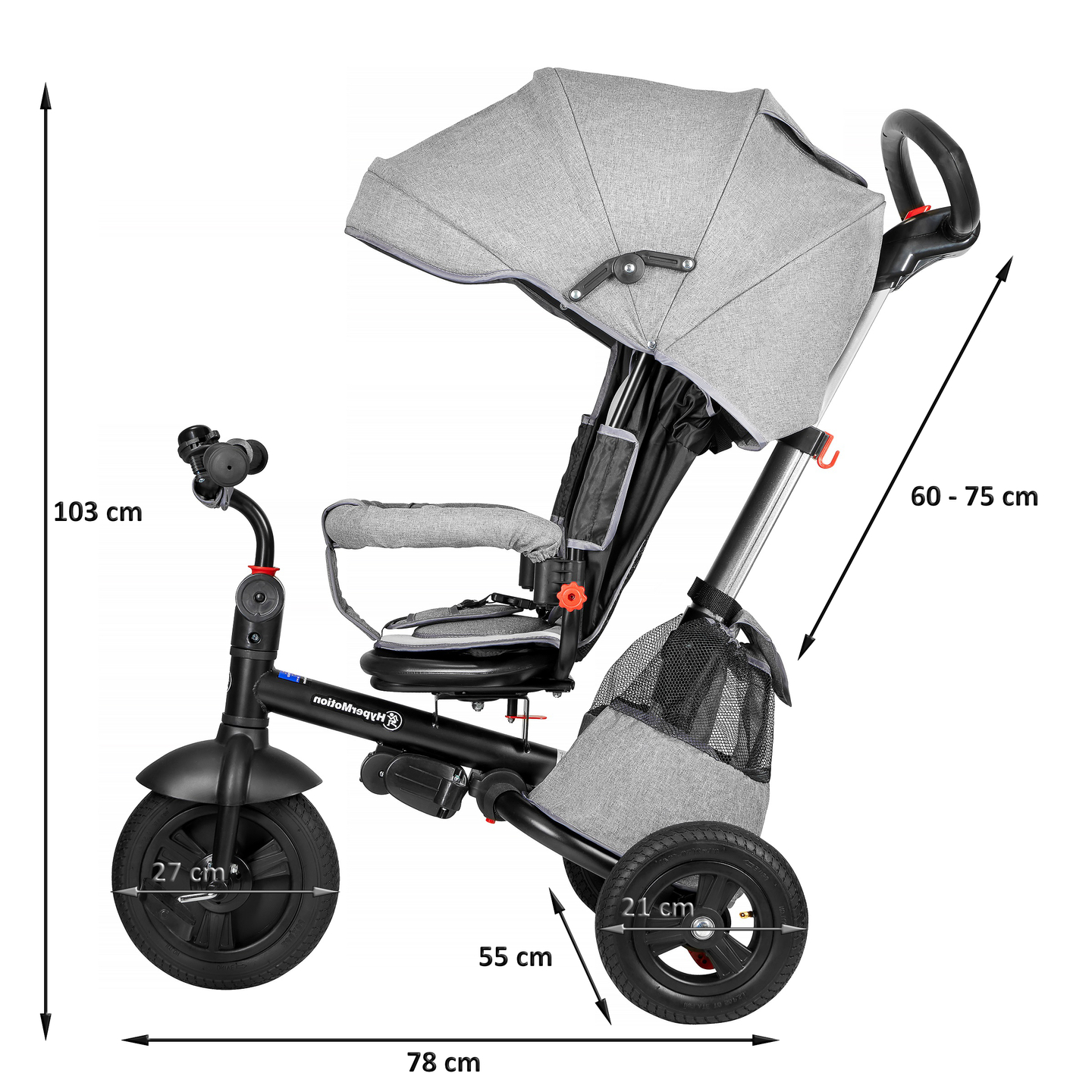 Tobi Velar trehjuling + regnfolie - grå