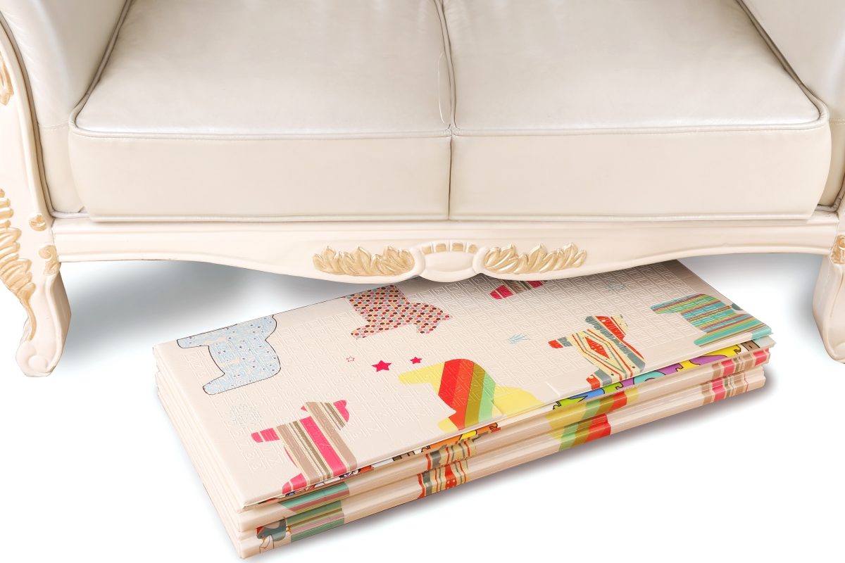 Dubbelsidig skumgummimatta XXL - vikbar 1 CM (skog med nalle och hästar)