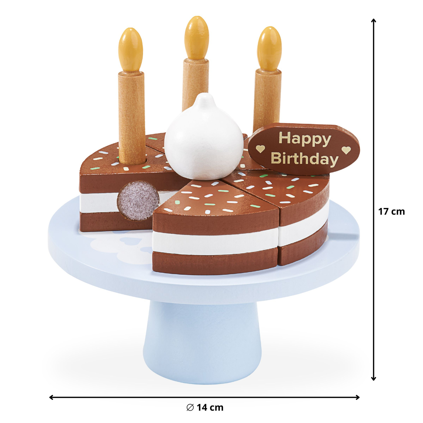Födelsedagstårta i trä att skära upp