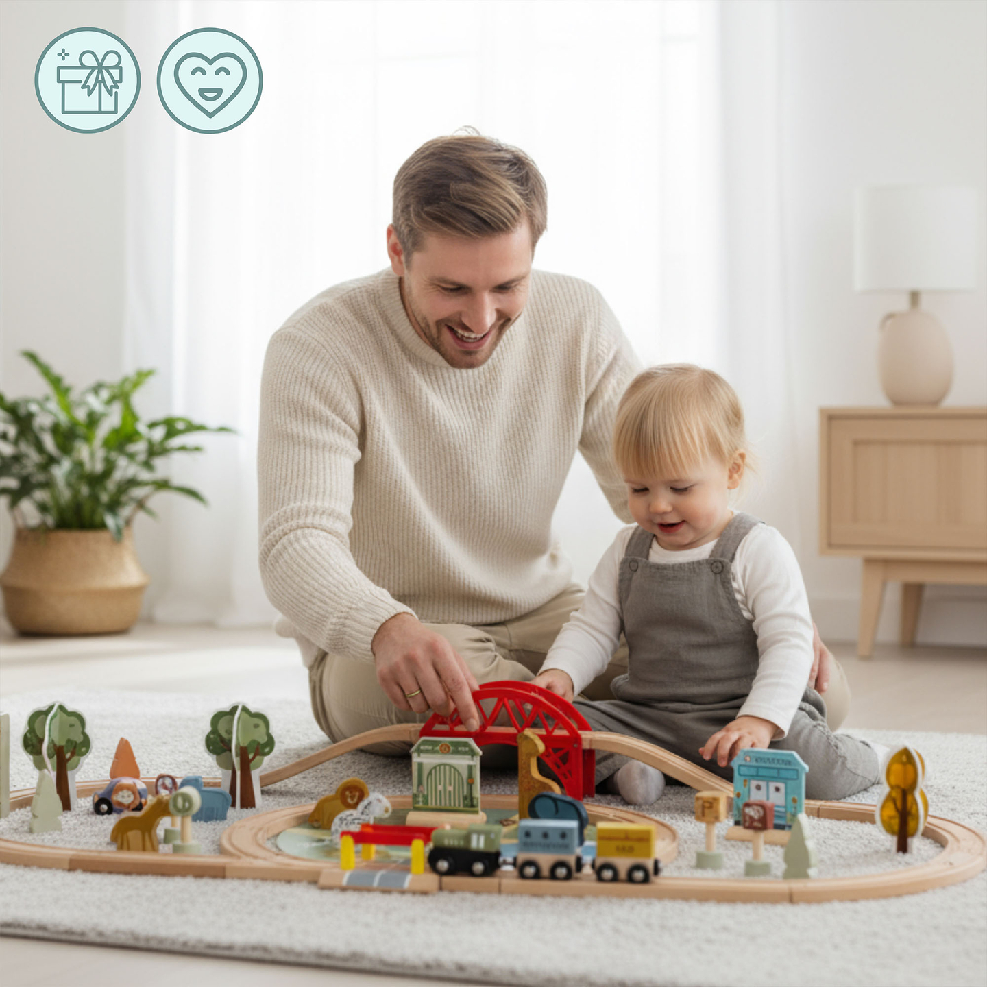 Trä ZOO-tåg – pussel, tåg, spår, djur, bro, barriär