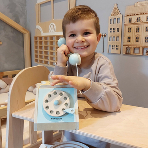 Retro telefon i trä - mint