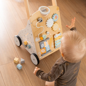 Pedagogisk gåstol i trä 8in1 / baby pusher - manipulativ bräda