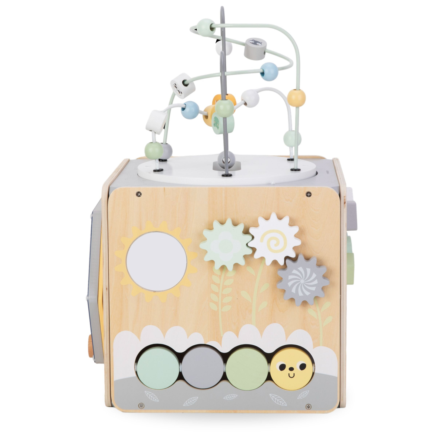 Stor aktivitetskub i trä med ögla - Montessori