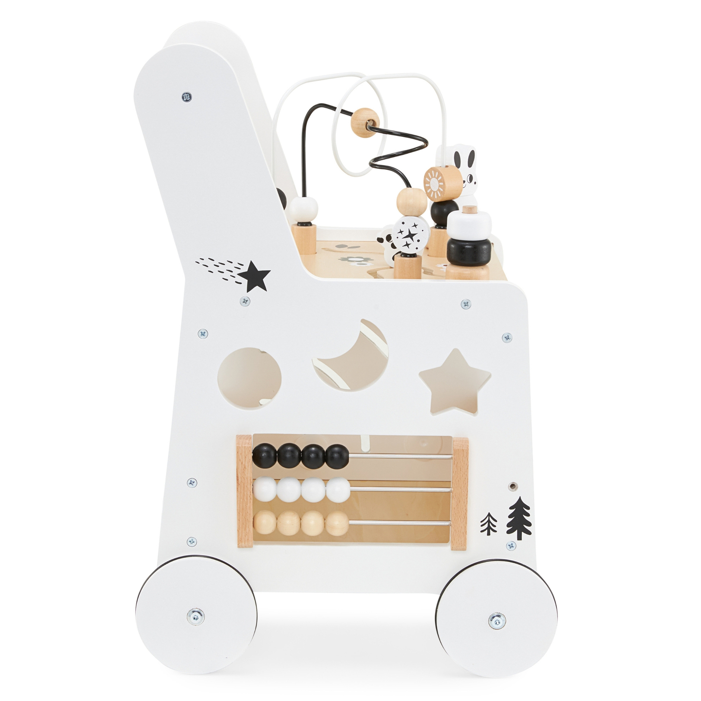 6in1 barnvagn, gåstol i trä med funktion för inlärningsbord