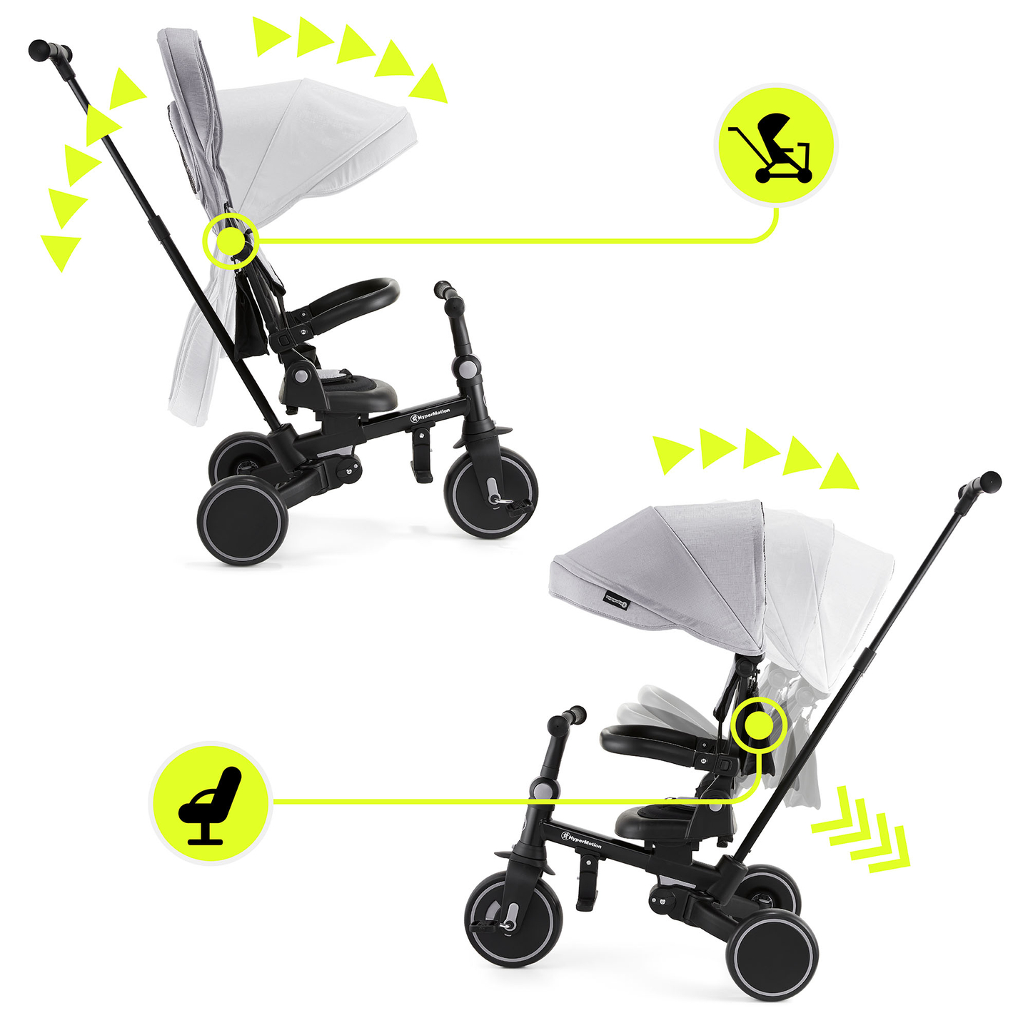 8in1 multifunktionell trehjuling TOBI FOREST - grå