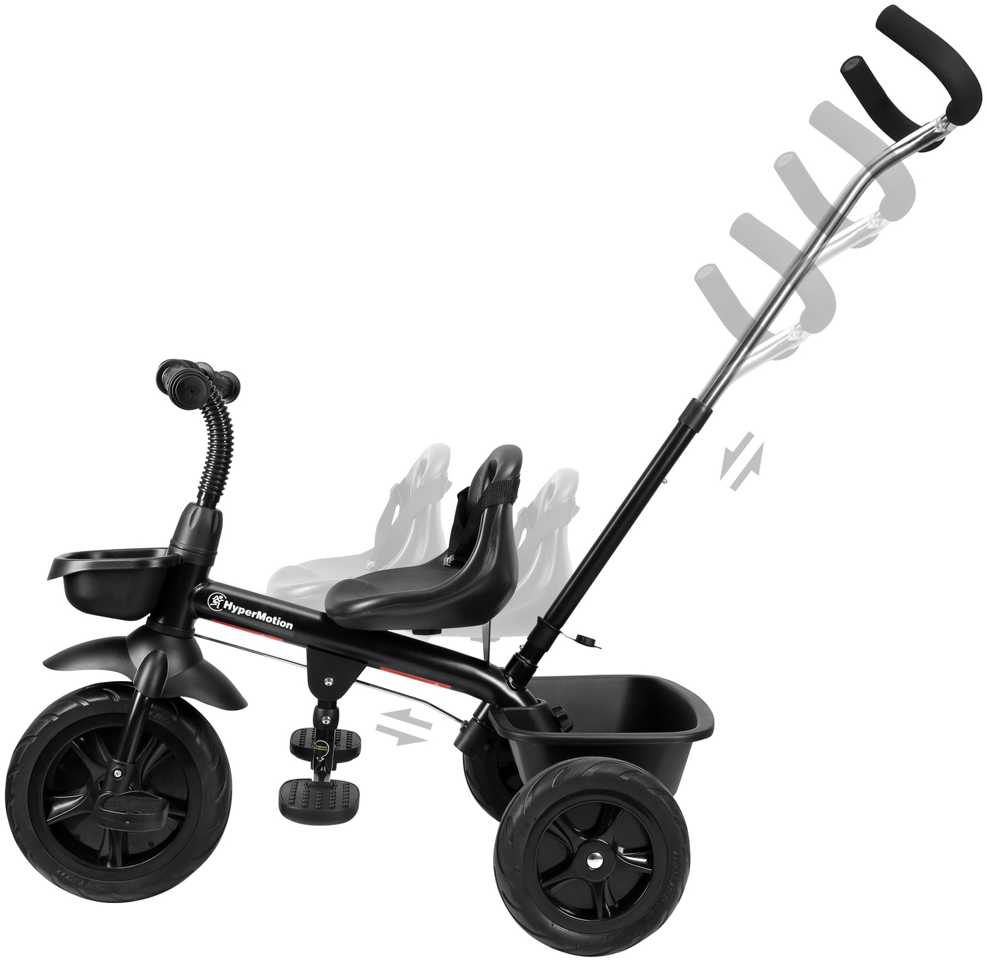 HyperMotion TOBI VECTOR trehjuling - evigt uppblåsbara hjul + skjutstång. Färg: svart.