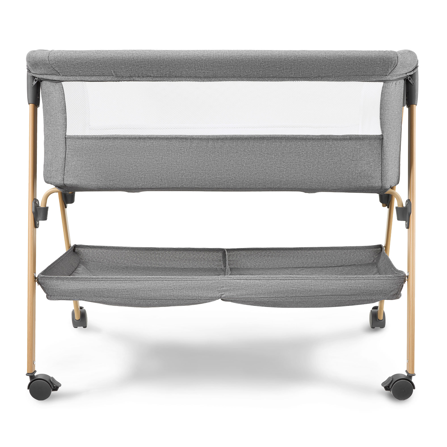 Spjälsäng, fristående, resesäng, vagga med madrass - grå
