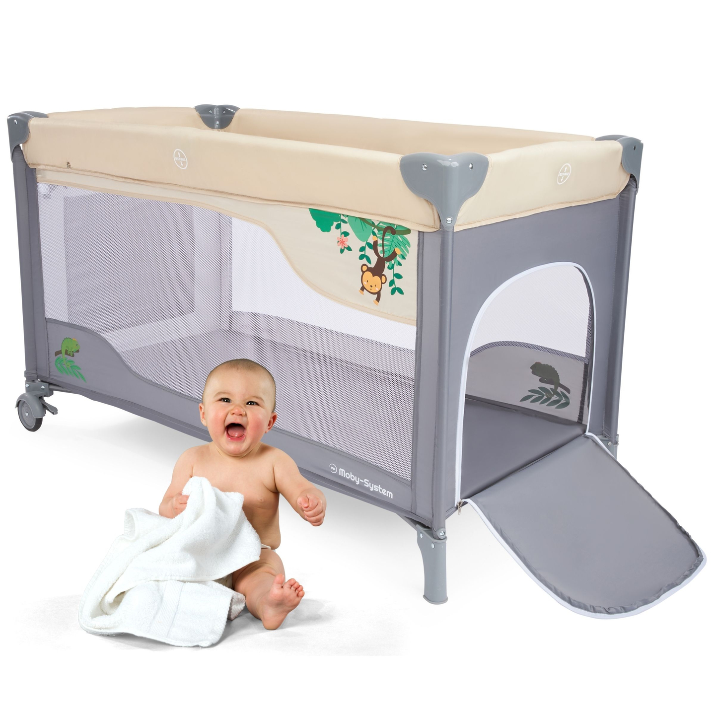 Resesäng 0 - 36 m med skötbord + Moby-System HUXLEY lekhage