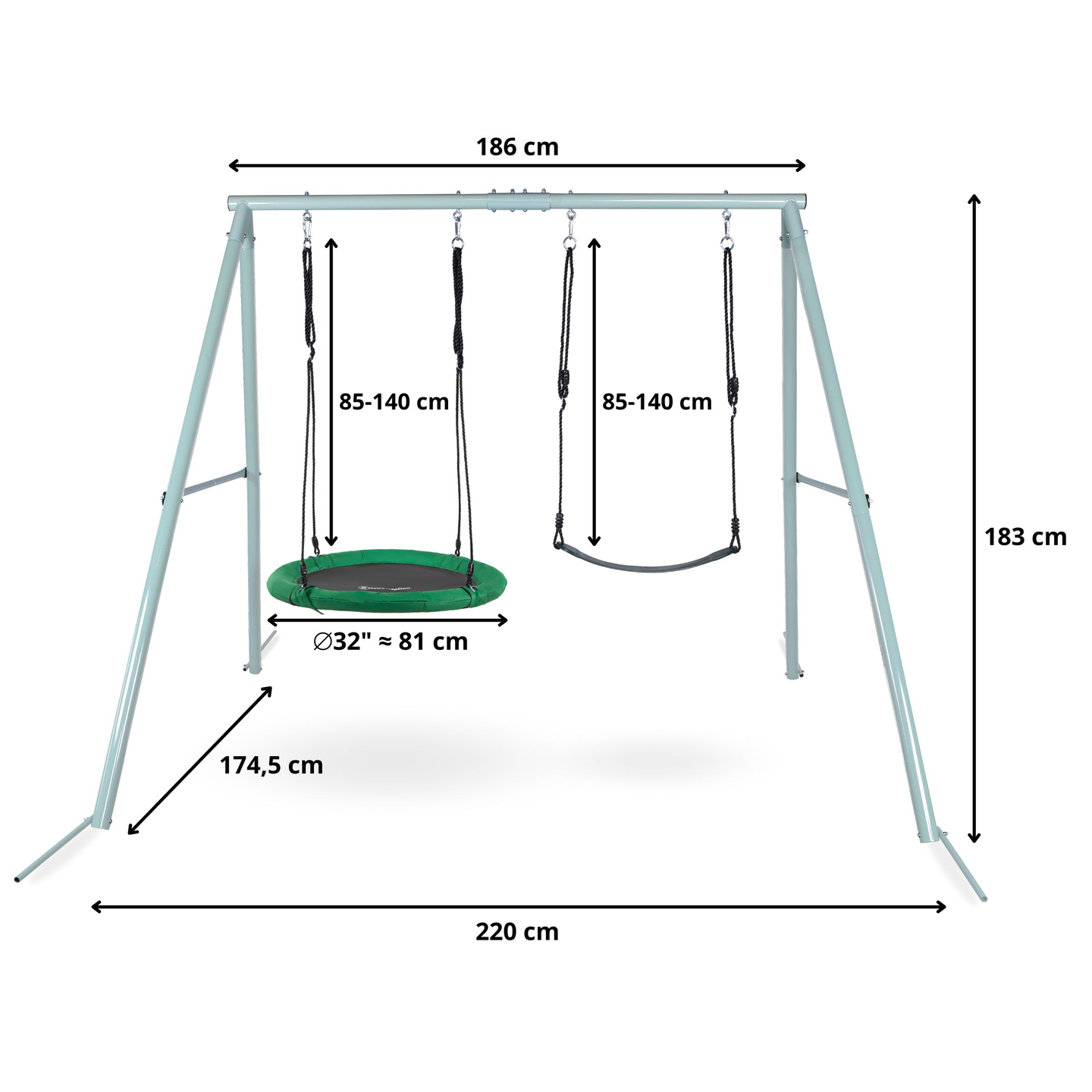 Dubbel trädgårdsgunga med ram och rep - sittdel och storkbo