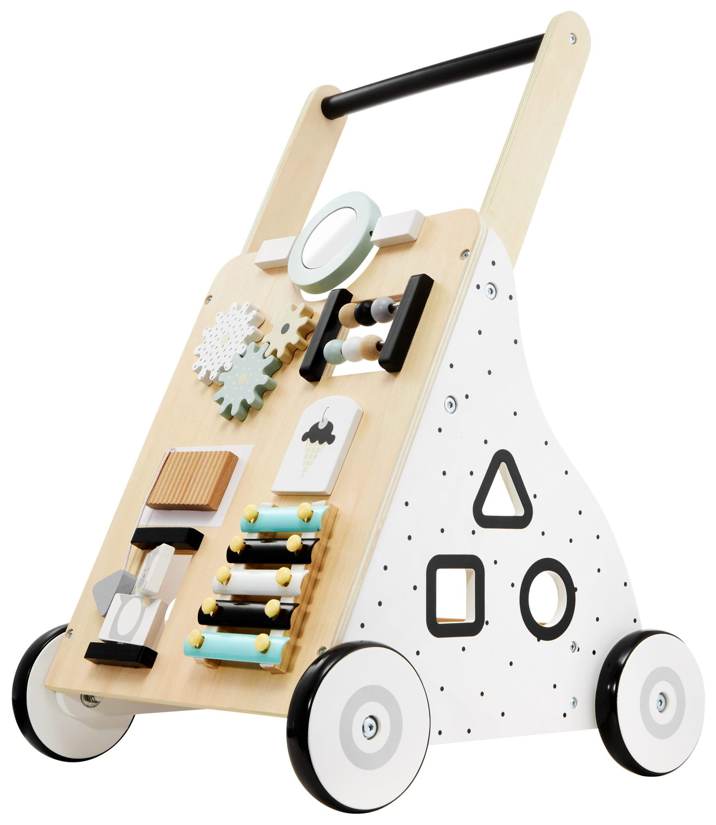 Trä, pedagogisk barnvagn - manipulativ bräda