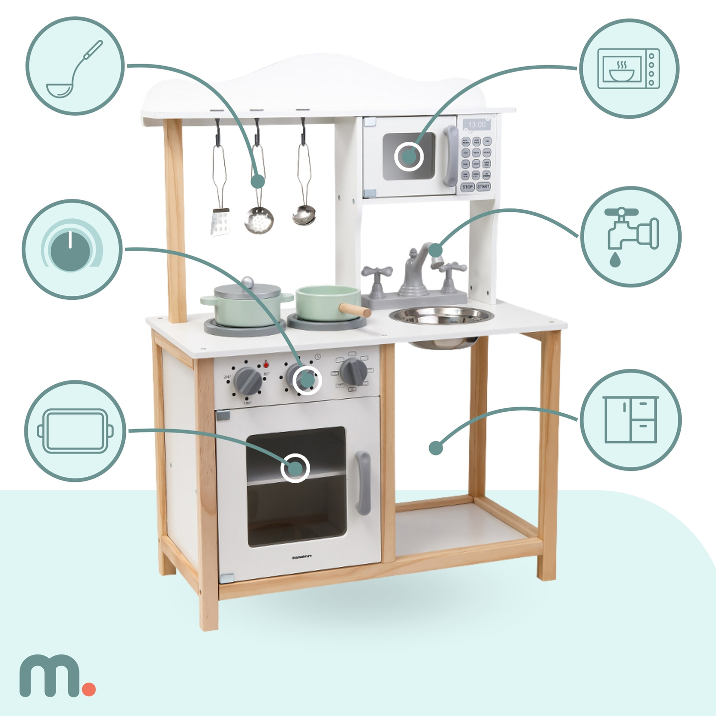 Barnkök i trä med mikrovågsugn