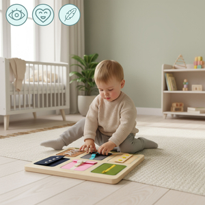 Montessori-manipulationsbräda i trä – Sensoriskt lärande av självständighet – snören, spännen, knappar, tryckknappar, dragkedja
