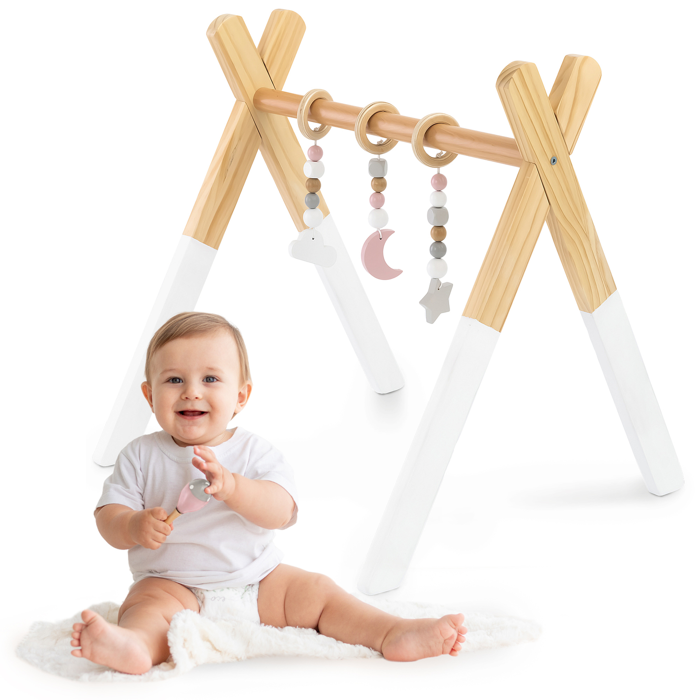 Baby Gym utbildningsställ i trä - vit färg