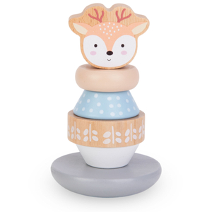 Set med träleksaker - färgglad sammanflätning, pyramidhjort, sorteringspingvin