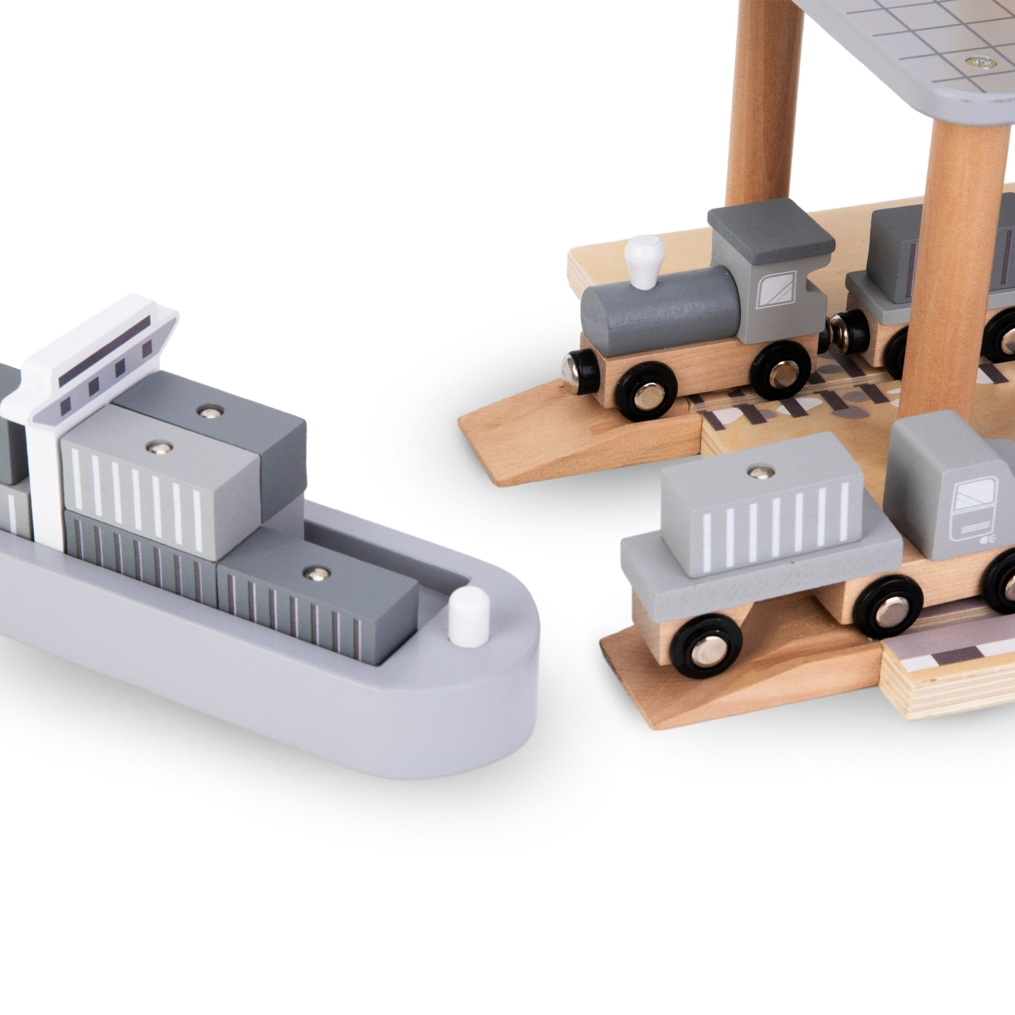 Mobil hamnkran med magnetvinsch och tillbehör - set i trä