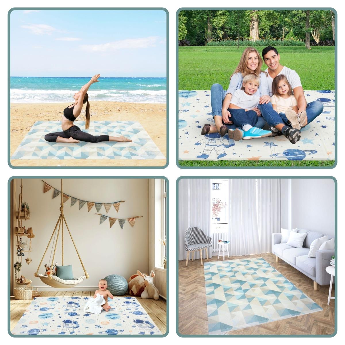 Dubbelsidig hopfällbar skummatta 180 x 120 x 1cm - Cosmos/Geometriska trianglar