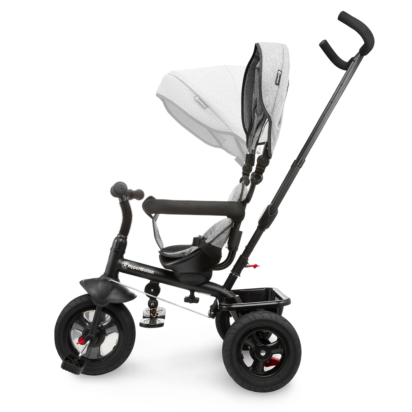 Trehjuling för barn 1-4 år - TOBI FREY - grå färg - svängbar - pumpade hjul + tryckare