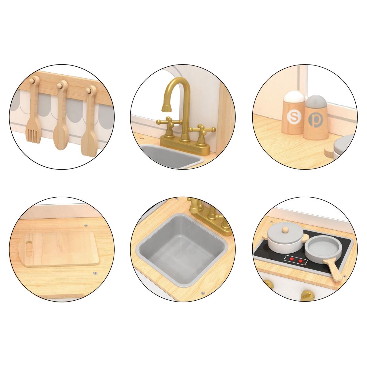 XXXL interaktivt hörnkök i trä med kylskåp, mikrovågsugn, ugn, tvättmaskin och tillbehör - natur