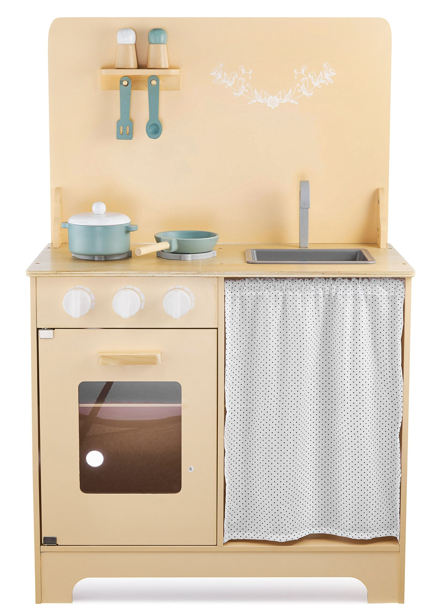 Träkök med förkläde, tillbehör och LED-belysning